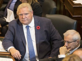 Ontario Premier Doug Ford attends Question Period in the Queens Park Legislature in Toronto, on Tuesday October 30 , 2018. Ontario Premier Doug Ford is expected to shuffle his cabinet today.