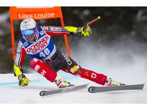 Benjamin Thomsen of Canada skis down the course during a training run for the men's World Cup downhill ski race in Lake Louise, Alta., on Thursday, Nov. 22, 2018.