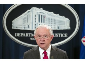 FILE - In this Oct. 26, 2018, file photo, Attorney General Jeff Sessions pauses before speaking during a news conference at the Department of Justice in Washington. A U.S. judge Thursday, Nov. 1, 2018, struck down a California law challenged by the Trump administration that aimed to give the state power to override the sale of federal lands. "The court's ruling is a firm rejection of California's assertion that, by legislation, it could dictate how and when the federal government sells federal land," Attorney General Jeff Sessions said in a statement. "This was a stunning assertion of constitutional power by California, and it was properly and promptly dismissed by the district judge."