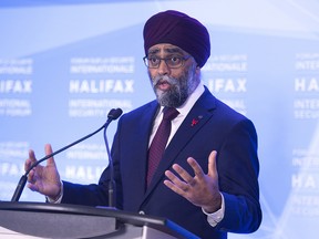 Canadian Defence Minister Harjit Sajjan fields questions at the Halifax International Security Forum.