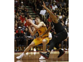 San Diego State forward Matt Mitchell (11) guards Iowa State forward Michael Jacobson (12) during the first half of a NCAA college basketball game at the Maui Invitational, Wednesday, Nov. 21, 2018, in Lahaina, Hawaii.