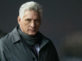 In this Nov. 1, 2018, file photo, Cuba's President Miguel Diaz-Canel  arrives at Moscow's Government Vnukovo airport for an official visit to Russia. Diaz-Canel, arrived in Pyongyang, North Korea, on Sunday, Nov. 4, 2018, agreed with North Korean leader Kim Jong Un to expand and strengthen their strategic relations.