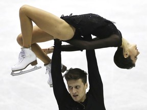 Natalia Zabiiako and Alexander Enbert of Russia of Russia perform during their Pairs free skating of the NHK Trophy Figure Skating in Hiroshima, western Japan, Saturday, Nov. 10, 2018.