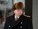 Suspended Vice-Admiral Mark Norman leaves court following a hearing on access to documents in Ottawa, Nov. 23, 2018.