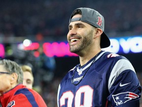J.D. Martinez of the 2018 World Series Champions Boston Red Sox attends the game between the Green Bay Packers and the New England Patriots at Gillette Stadium on November 4, 2018 in Foxborough