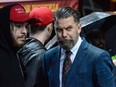 Gavin McInnes takes part in a protest in New York last year. On Wednesday, he quit the Proud Boys group he founded.