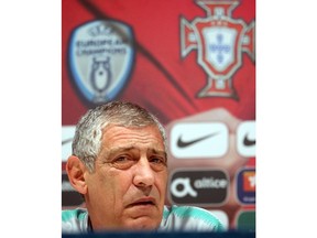 Portugal's coach Fernando Santos attends a press conference at Giuseppe Meazza stadium in Milan, Italy, Friday, Nov. 16, 2018. Portugal will play Italy in a Nations League soccer match Saturday.