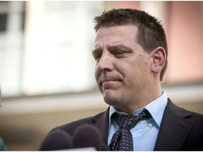 FILE - In this Nov. 21, 2016, file photo, Jared Scheierl speaks outside the U.S. Courthouse in Minneapolis shortly after addressing Danny Heinrich at the sentencing for Heinrich for the abduction, molesting and killing of 11-year-old Jacob Wetterling in 1989 near his home in St. Joseph. Scheierl, who was molested by Heinrich months before Wetterling's abduction and killing, was awarded more than $17 million in damages on Thursday, Nov. 29, 2018. In 2016, Heinrich admitted to sexually assaulting Scheierl and to abducting, molesting and killing Jacob as part of a plea deal in a federal child pornography case.