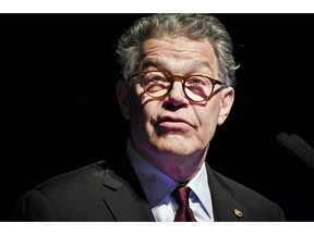 FILE - In this Dec. 28, 2017, file photo, outgoing U.S. Sen. Al Franken speaks about his accomplishments and thanks his team in Minneapolis, as his eight years in the Senate are set to come to an end. The former senator is taking his first tentative steps back into the public arena after resigning under amid a string of sexual misconduct allegations. Franken has kept a low public profile since leaving office last January. But he addressed his supporters in a Facebook message on Thanksgiving Day, saying that while he's not running for anything, he hopes in the coming year for the chance to help make a difference again.
