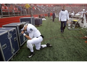Penn State quarterback Trace McSorley takes a moment to himself prior to an NCAA college football game against Rutgers, Saturday, Nov. 17, 2018, in Piscataway, N.J.