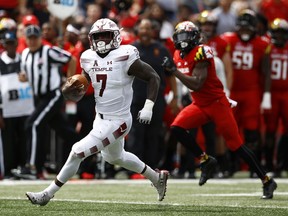 FILE - In this Sept. 15, 2018, file photo, Temple running back Ryquell Armstead rushes for a first down in the first half of an NCAA college football game against Maryland, in College Park, Md. Against Houston last week, Armstead scored six touchdowns to lead the Owls to a victory that made them bowl eligible.