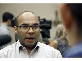 FILE - In this Wednesday, Nov. 9, 2016 file photo, Los Angeles Dodgers general manager Farhan Zaidi talks with the media during baseball's annual general managers meeting in Scottsdale, Ariz. A person with direct knowledge of the agreement says Dodgers general manager Farhan Zaidi has accepted a job to head baseball operations for the San Francisco Giants. The person spoke on condition of anonymity Tuesday night, Nov. 6, 2018 because the club had yet to make a formal announcement.