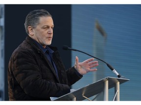 FILE - In this Dec. 14, 2017, file photo, Quicken Loans founder Dan Gilbert, addresses attendees at the former site of the J.L. Hudson Co. department store, in Detroit. Gilbert has reached an agreement to sell Greektown Casino-Hotel in downtown Detroit for $1 billion. Gilbert's Detroit-based JACK Entertainment said Wednesday, Nov. 14, 2018, it planned to sell the casino to Pennsylvania-based Penn National and New York-based VICI Properties.