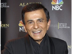 FILE - In this Oct. 27, 2003, file photo, Casey Kasem poses for photographers after receiving the Radio Icon award during The 2003 Radio Music Awards at the Aladdin Resort and Casino in Las Vegas. Police found no evidence of wrongdoing as they investigated allegations that relatives of radio personality Casey Kasem were responsible for his 2014 death but will now turn the matter over to prosecutors, officials in Washington state said Friday, Nov. 30, 2018.