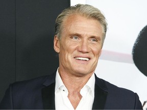 FILE - In this Nov. 14, 2018 file photo, Dolph Lundgren attends the world premiere of "Creed II" in New York. Lundgren remains grateful to Stallone, not only for casting him in the 1985 film, "Rocky IV", but for bringing him back in a heartier, more substantial role.