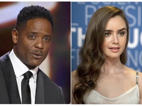 This combination photo shows actors Jamie Chung, from left, Blair Underwood, Lily Collins and Ken Jeong who read selected passages from four winning scripts  Thursday, Nov. 8, 2018, that were selected out of a pool of nearly 6,700 submissions worldwide. (AP Photo)