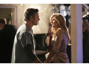 This image released by Bravo shows Eric Bana as John Meehan, left, and Connie Britton as Debra Newell in a scene from "Dirty John," a series derived from the popular true crime podcast of the same name.
