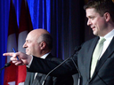 Kevin O'Leary and Conservative Leader Andrew Scheer speak with students at Ryerson University in Toronto, on Nov. 26, 2018.