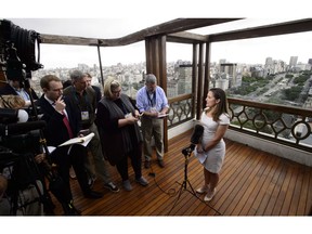 Minister of Foreign Affairs Chrystia Freeland speaks to media on the roof of the Panamericano Hotel in Buenos Aires, Argentina on Thursday, Nov. 29, 2018., to attend the G20 Summit.
