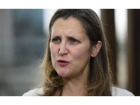 Minister of Foreign Affairs Chrystia Freeland speaks to media on the roof of the Panamericano Hotel in Buenos Aires, Argentina on Thursday, Nov. 29, 2018., to attend the G20 Summit.