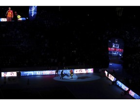 Japan's Kei Nishikori enters the court for the men's singles match against Austria's Dominic Thiem on day five of the ATP Finals at The O2 Arena, London, Thursday Nov. 15, 2018.