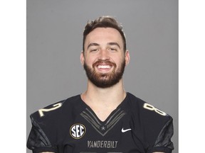 This photo provided by Vanderbilt University shows Vanderbilt tight end Turner Cockrell. Cockrell, 21, died Thursday, Nov. 29, 2018, at home after battling cancer for more than a year. (Vanderbilt University via AP)