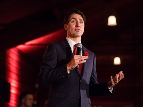 Prime Minister Justin Trudeau addresses supporters during a Liberal Party fundraiser in West Vancouver, B.C., on Thursday November 1, 2018.