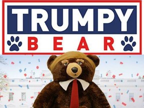 "Cuddle with greatness", reads the bottom half the picture which features a teddy bear, donned to look like Trump.