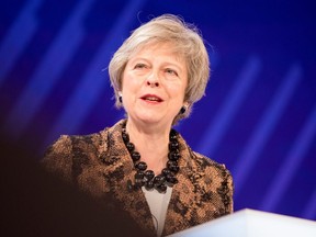 Theresa May, U.K. prime minister, delivers a speech to the Confederation of British Industry (CBI) annual conference in London, U.K., on Monday, Nov. 19, 2018.