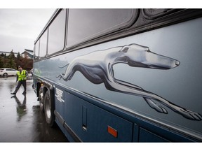 Greyhound bus driver Brent Clark, who has been with the company since 1983, does a walk-around before moving the bus to a parking lot after arriving in Whistler, B.C., from Vancouver on Wednesday October 31, 2018. Clark was parking the bus for the day before driving the return trip to Vancouver at 5 p.m., his last passenger route for Greyhound Canada as service in B.C., Alberta, Saskatchewan and Manitoba was being eliminated at midnight. He said he's staying on with the company until mid-November repositioning buses from Vancouver to Ontario.