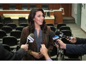 Incumbent U.S. Rep. Jaime Herrera Beutler, R- Wash. talks with the media at the Clark County Public Service Center after early election results Tuesday, Nov. 6, 2018, in Vancouver, Wash.