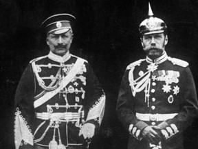 Kaiser Wilhelm II of Germany, left, and his cousin Czar Nicholas II of Russia are seen in a photo from 1905.