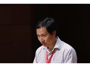 He Jiankui, a Chinese researcher, speaks during the Human Genome Editing Conference in Hong Kong, Wednesday, Nov. 28, 2018. H