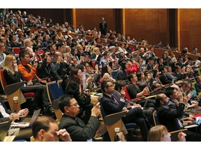 The audience reacts as He Jiankui, a Chinese researcher, speaks during the Human Genome Editing Conference in Hong Kong, Wednesday, Nov. 28, 2018. A Chinese researcher claims that he helped make the world's first genetically edited babies -- twin girls whose DNA he said he altered with a powerful new tool capable of rewriting the very blueprint of life.