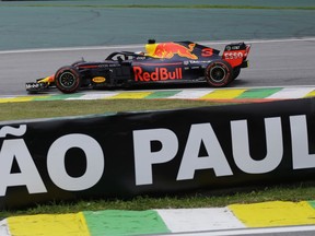 Red Bull driver Daniel Ricciardo, of Australia, steers during the first free practice at the Interlagos race track in Sao Paulo, Brazil, Friday, Nov. 9, 2018.