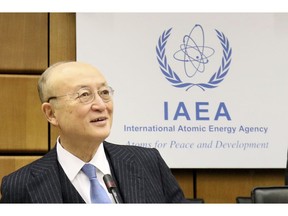 Director General of the International Atomic Energy Agency, IAEA, Yukiya Amano of Japan, waits for the start of the IAEA board of governors meeting at the International Center in Vienna, Austria, Thursday, Nov. 22, 2018.