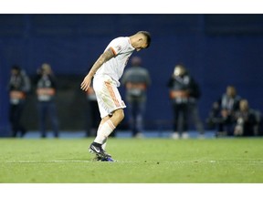 Spain's Dani Ceballos is dejected at the end of the UEFA Nations League soccer match between Croatia and Spain at the Maksimir stadium in Zagreb, Croatia, Thursday, Nov. 15, 2018.