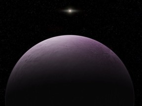 This image provided by the Carnegie Institution for Science shows an artist's concept of a dwarf planet that astronomers say is the farthest known object in our solar system, which they have nicknamed "Farout." The International Astronomical Union's Minor Planet Center announced the discovery of the pink cosmic body Monday, Dec. 17, 2018.