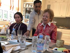An image provided by United Arab Emirates News Agency on December 24, 2018 shows Sheikha Latifa bint Mohammed bin Rashid Al-Maktoum (L) having a meal with Mary Robinson, former president of Ireland, at Latifa's home in Dubai.