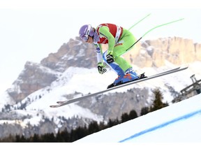 Slovenia's Ilka Stuhec speeds down the course during the training of a women's World Cup Downhill, in Val Gardena, Italy, Monday, Dec. 17, 2018.