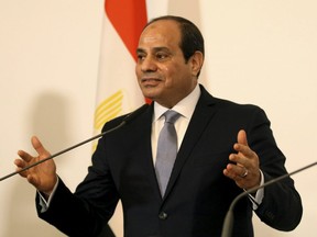 Egyptian President Abdel-Fattah el-Sissi addresses the media during a joint press conference with Austria's Chancellor Sebastian Kurz at the federal chancellery in Vienna, Austria, Monday, Dec. 17, 2018.