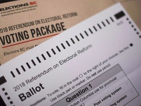 The 2018 Referendum on Electoral Reform package and mail in ballot from Elections B.C. is pictured in North Vancouver, B.C., Thursday, Nov. 1, 2018. e results of British Columbia's referendum on whether the province should switch to a system of proportional representation are being released today.