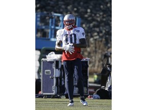 New England Patriots wide receiver Josh Gordon warms up during an NFL football practice, Wednesday, Dec. 19, 2018, in Foxborough, Mass.