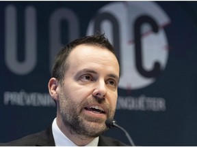 Anti-Corruption Unit (UPAC) interim-director Frederic Gaudreau speaks at a news conference presenting their annual report, Thursday, December 13, 2018 in Quebec City. Seven years after it was created, Quebec's anti-corruption unit is now having difficulty recruiting members and filling a number of positions. Gaudreau, the interim head of what's known as UPAC, admits bad coverage in the media hasn't helped.