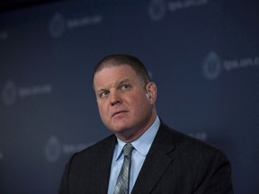 Detective Sergeant Hank Idsinga speaks to media regarding an unidentified male believed to be connected to the Bruce McArthur case, during a press conference at the Toronto Police Headquarters in Toronto on April 11, 2018.