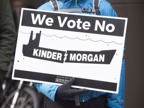 A federal watchdog says Canada's spy service collected some information about peaceful anti-petroleum groups, but only incidentally in the process of investigating legitimate threats to projects such as oil pipelines. First Nations and anti-pipeline groups rally outside the TD bank in downtown Vancouver, Friday, March 10, 2017.