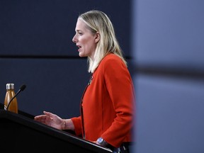 Minister of Environment and Climate Change Catherine McKenna speaks during a press conference on Canada's climate plan, in the National Press Theatre in Ottawa on Thursday, Dec. 20, 2018.