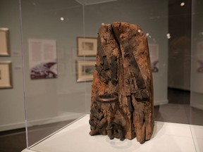 Wooden anvil base from the HMS terror or HMS Erebus at the Glenbow Museum in Calgary, on Thursday October 11, 2018.