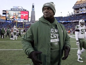 New York Jets head coach Todd Bowles leaves the field after an NFL football game against the New England Patriots, Sunday, Dec. 30, 2018, in Foxborough, Mass.