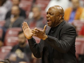 Florida State head coach Leonard Hamilton reacts in the first half of play against Saint Louis in the first half of an NCAA college basketball game, part of the Orange Bowl Classic tournament Saturday, Dec. 22, 2018, in Sunrise, Fla.